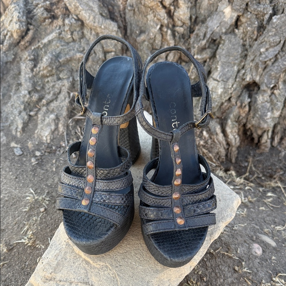 CONTE snake print block heel platform sandals gladiator